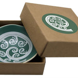 Jo Luping Design Porcelain Bowl with White Koru Fern Design On Green