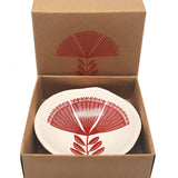 Jo Luping Design Porcelain Bowl with Red Pohutukawa Lace Design On White