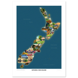 Aotearoa New Zealand Travel Poster Map - Blue