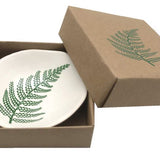 Jo Luping Design Porcelain Bowl with Green Fern Design On White