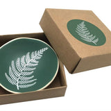 Jo Luping Design Porcelain Bowl with White Fern Design On Green