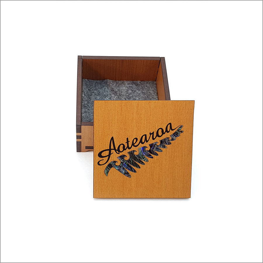 Aotearoa Square Trinket Box with Pāua Fern