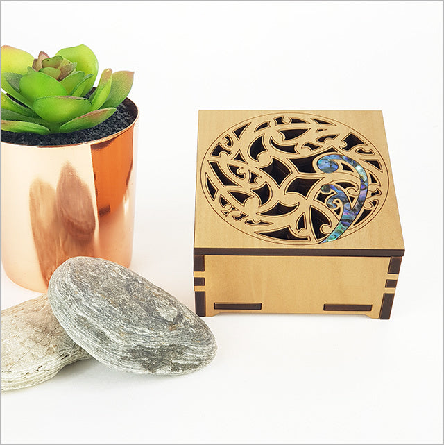 Square Trinket Box with Pāua Koru Inlaid