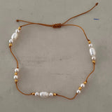 Fresh Water White Pearl Bracelet on thread with Gold plated Beads