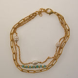 Pearl & Amazonite Gold Plated Bracelet on Brass