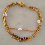 Pearl and Garnet Gold Plated on Brass Bracelet