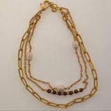 Pearl and Garnet Gold Plated on Brass Bracelet