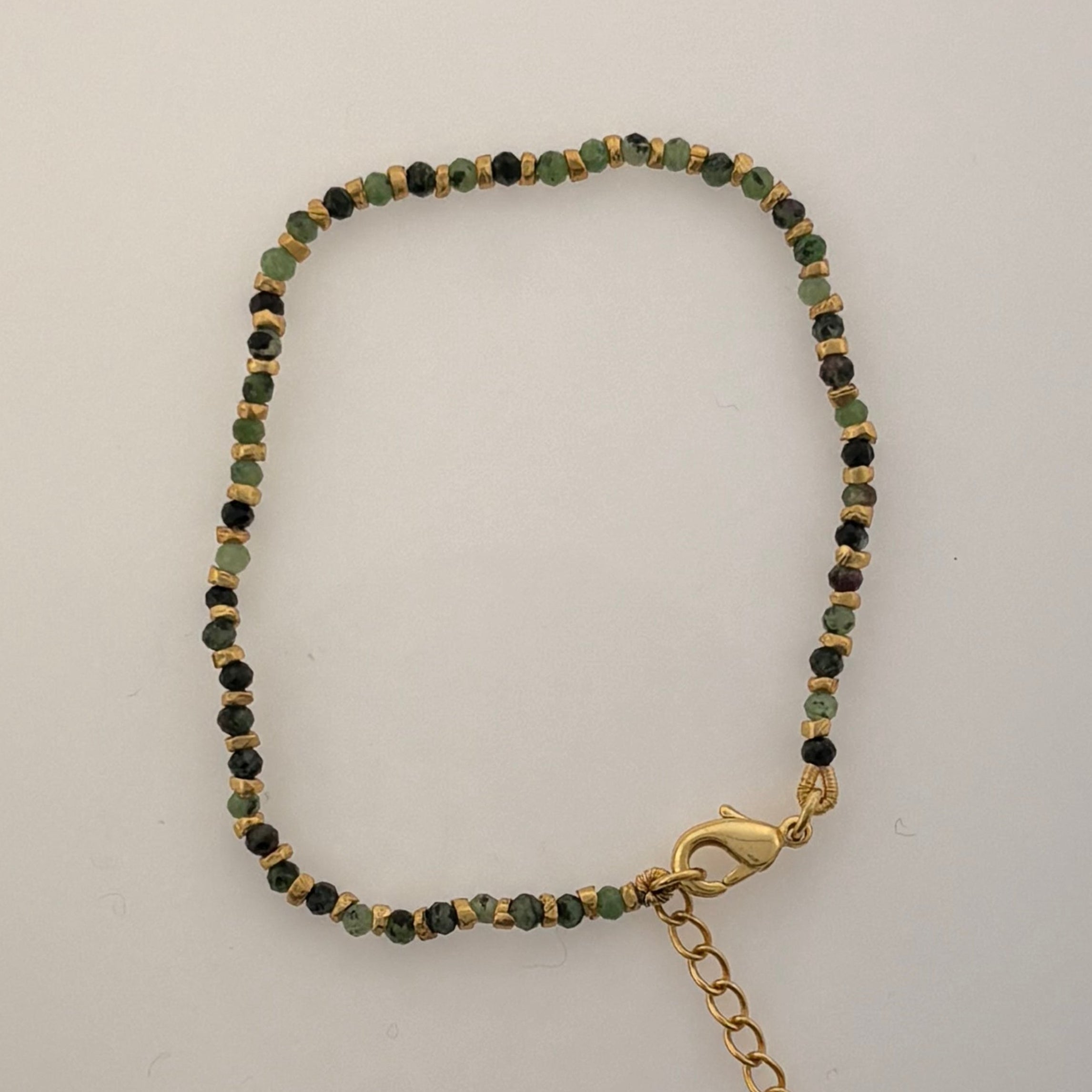 Ruby Zoisite Facet Bracelet with Gold Plated Beads