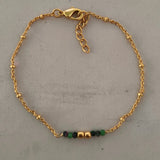 Ruby Zoisite & Gold Plated Brass Bead Fine Chain Bracelet