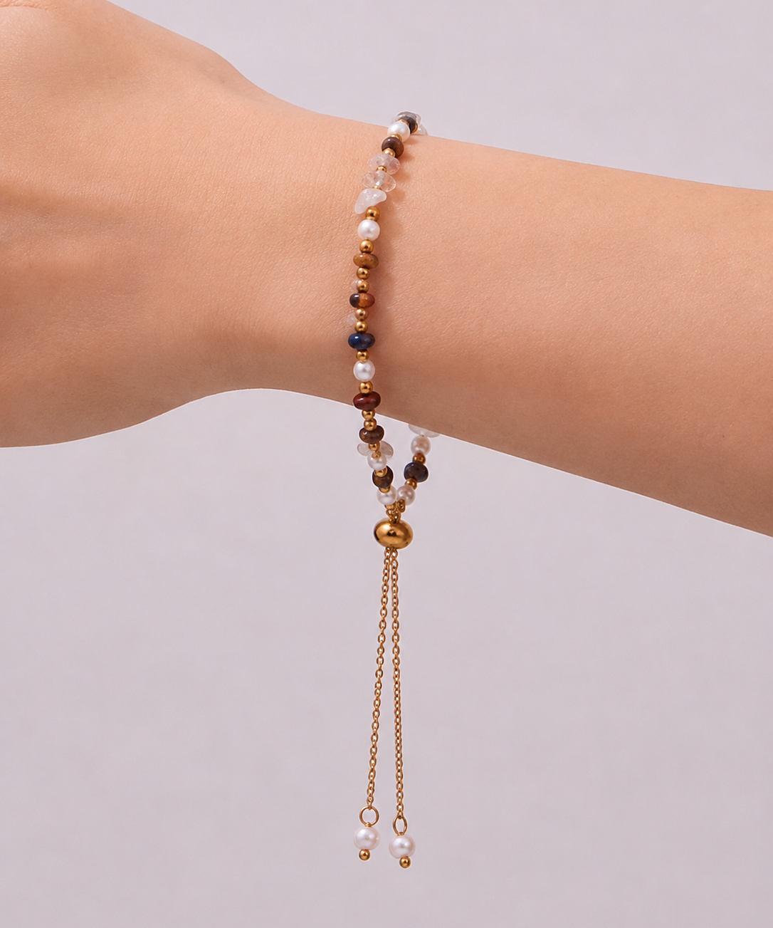 Gold Plated Stainless Steel Pearl & Mixed Stone Bracelet