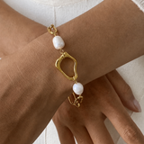 Gold Plated Stainless Steel & Fresh Water Pearl Bracelet