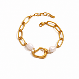 Gold Plated Stainless Steel & Fresh Water Pearl Bracelet