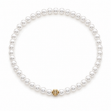 Crystal Simulated Pearl and Gold Bead Stretchy Bracelet