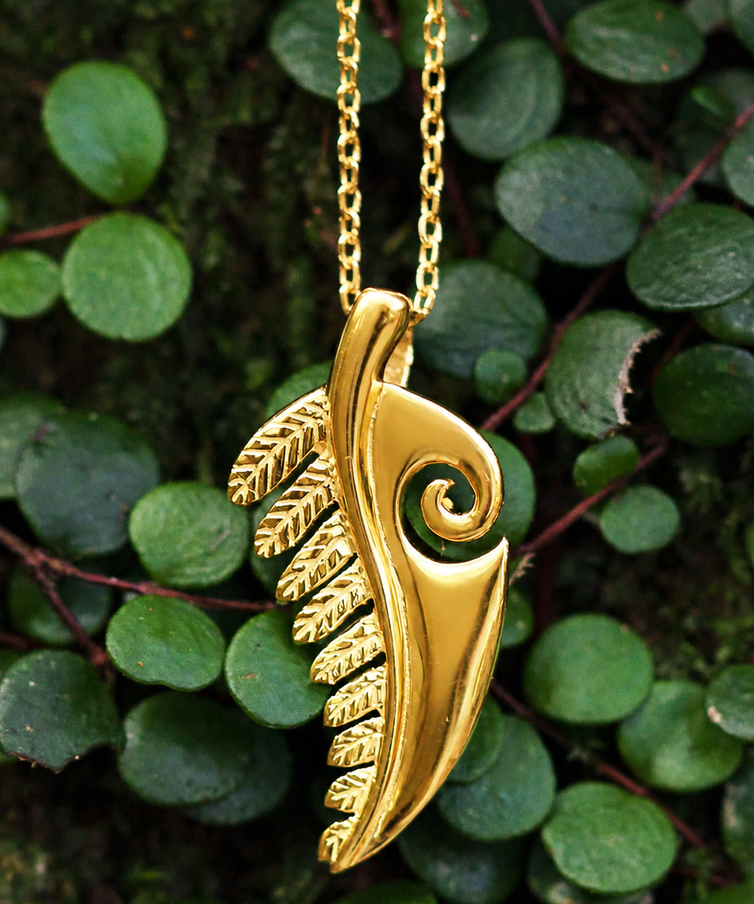 Koru Fern Pendant - Gold Plated on Brass