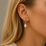Gold Plated Stainless Steel & Freshwater Pearl Hoop Earrings