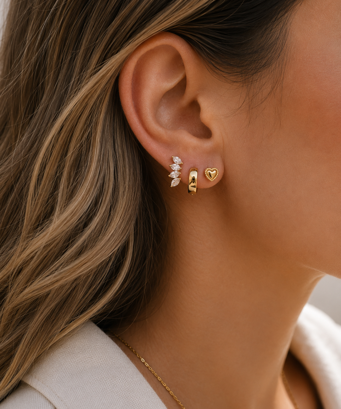 Gold Plated Stainless Steel 3-Pair Earring Set