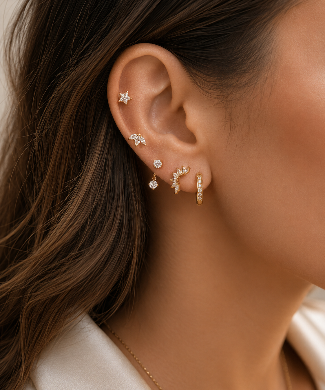 Gold Plated Stainless Steel and Cubic Zirconia 6-Piece Earring Set.