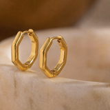 Gold Plated Stainless Steel Hexagon Huggie Earrings