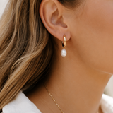 Gold Plated Stainless Steel Freshwater Pearl Hoop Earrings