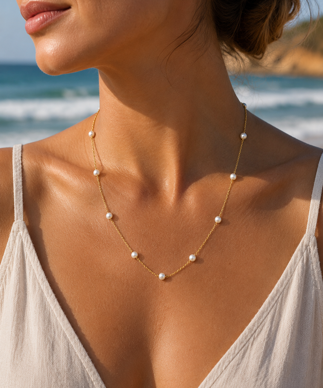 Gold Filled necklace with 10 Pearls