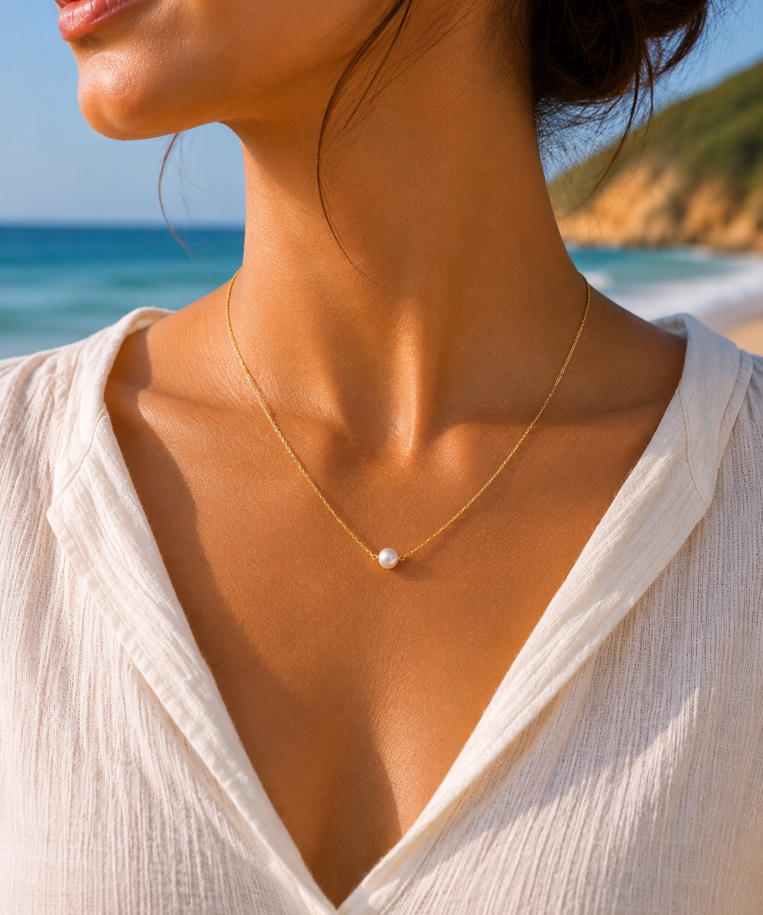Gold Filled Necklace with Single Pearl
