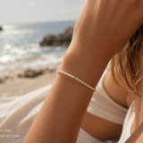 Crystal Simulated Pearl and Gold Bead Stretchy Bracelet