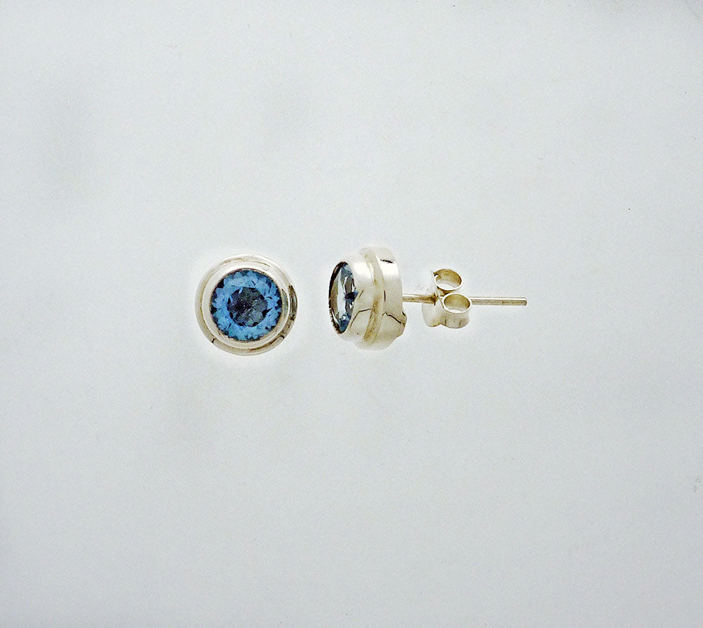 Blue Topaz Faceted 6mm Round Stud