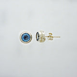 Blue Topaz Faceted 6mm Round Stud