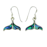 Sterling Silver Pāua Shell Whale Tail Earrings