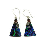 NZ Paua Shell & Garnet Faceted Earring