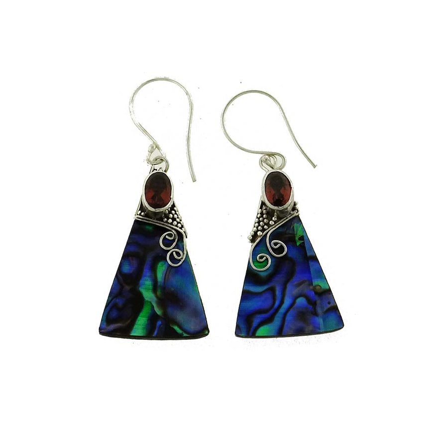NZ Paua Shell & Garnet Faceted Earring