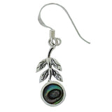 New Zealand Pāua and Sterling Silver Leaf Earrings 8mm round