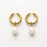 Gold Plated Stainless Steel Freshwater Pearl Hoop Earrings