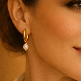 Gold Plated Stainless Steel Freshwater Pearl Oval Hoop Earrings