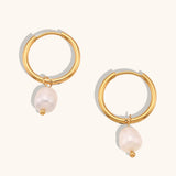 Gold Plated Stainless Steel Freshwater Pearl Hoop Earrings