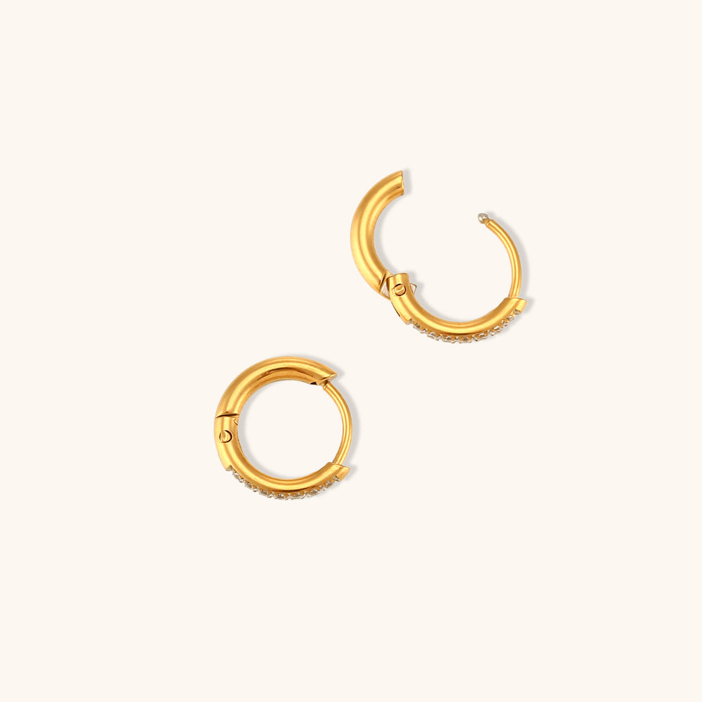 Gold Plated Stainless Steel and Cubic Zirconia Mini Huggie Earrings