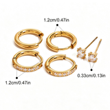Gold Plated Stainless Steel 3-Pair Earring Set