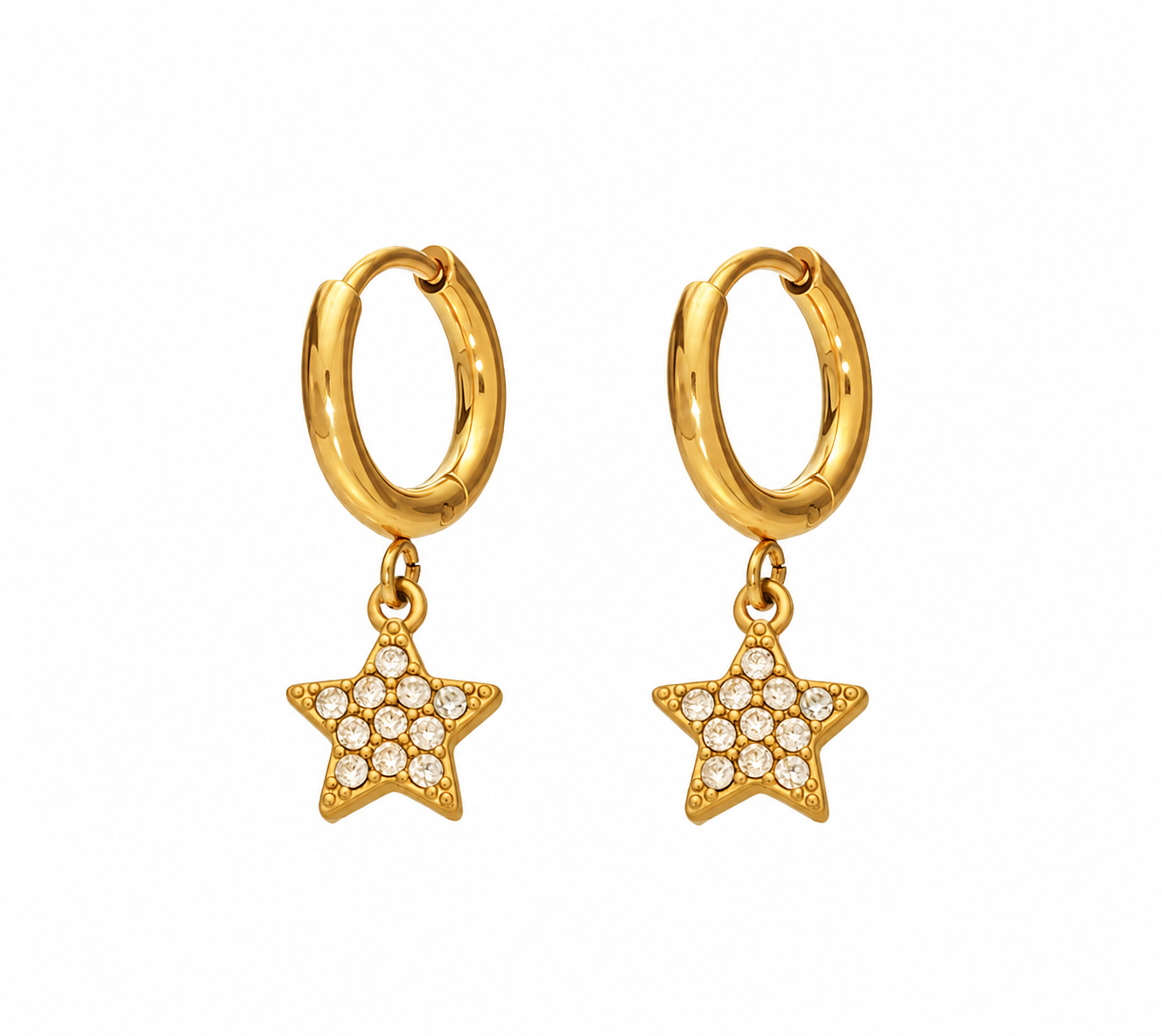 Gold Plated Stainless Steel Huggie with Star Cubic Zirconia