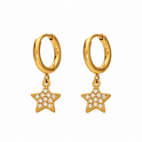 Gold Plated Stainless Steel Huggie with Star Cubic Zirconia