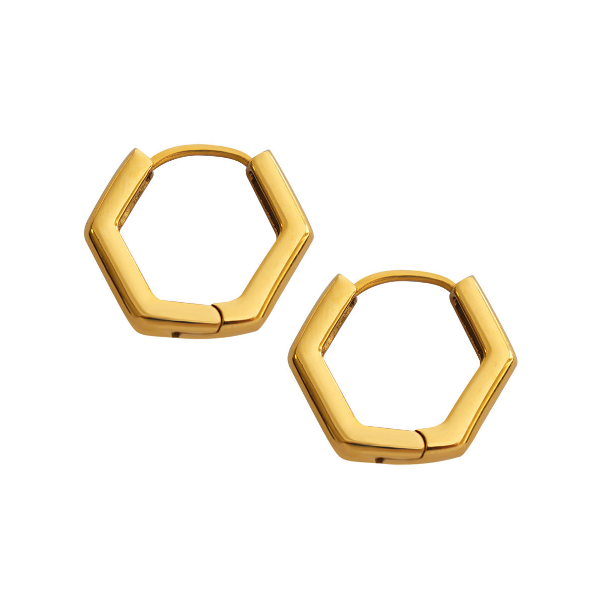 Gold Plated Stainless Steel Hexagon Huggie Earrings