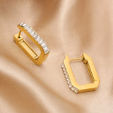 Gold Plated Stainless Steel Retangle Huggie with Cubic Zirconia