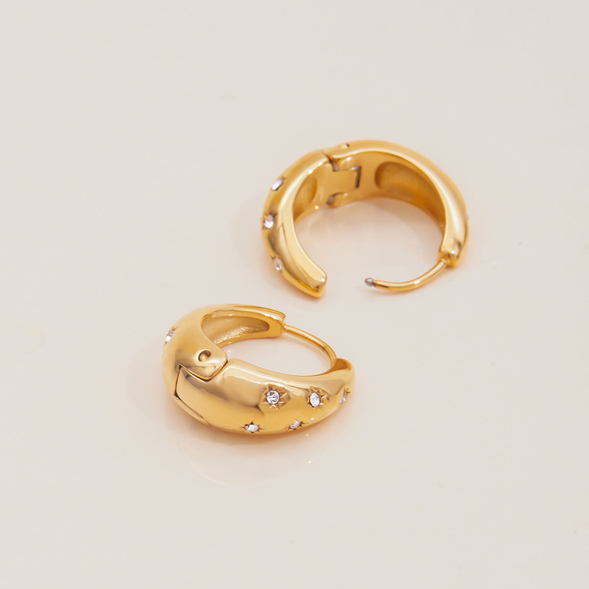 Gold Plated Stainless Steel Star Huggie Earrings
