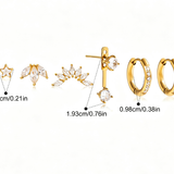 Gold Plated Stainless Steel and Cubic Zirconia 6-Piece Earring Set.