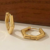 Gold Plated Stainless Steel Hexagon Huggie Earrings
