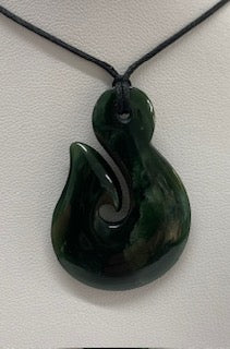 New Zealand Kawakawa Pounamu Hei Matau (Hook) Necklace.