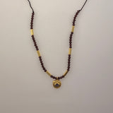 Garnet, Gold Plate on Brass Beads & Pendant with Iolite Stone String Necklace