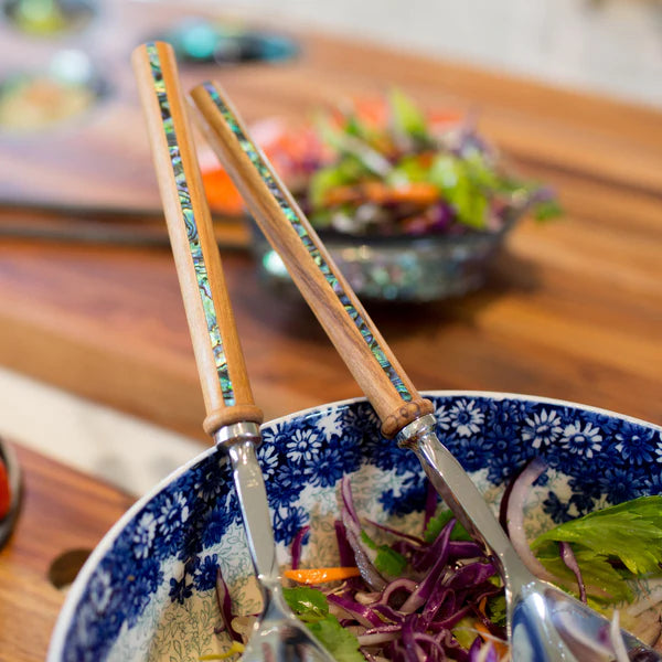Rimu Salad Servers with Pāua Shell inlay