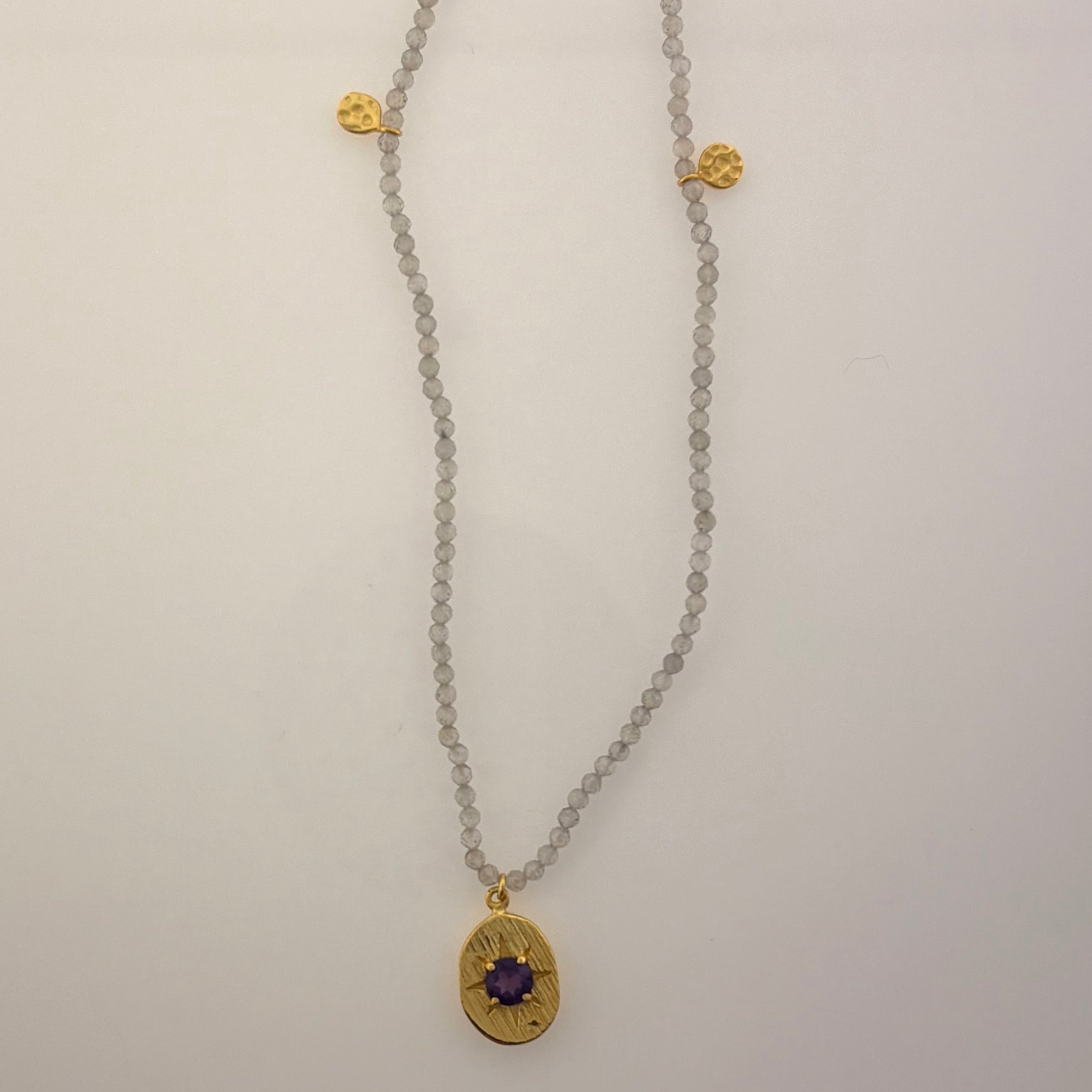 Labradorite& Amethyst Gold Plated on Brass Necklace