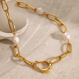 Gold Plated Stainless Steel & Fresh Water Pearl Necklace
