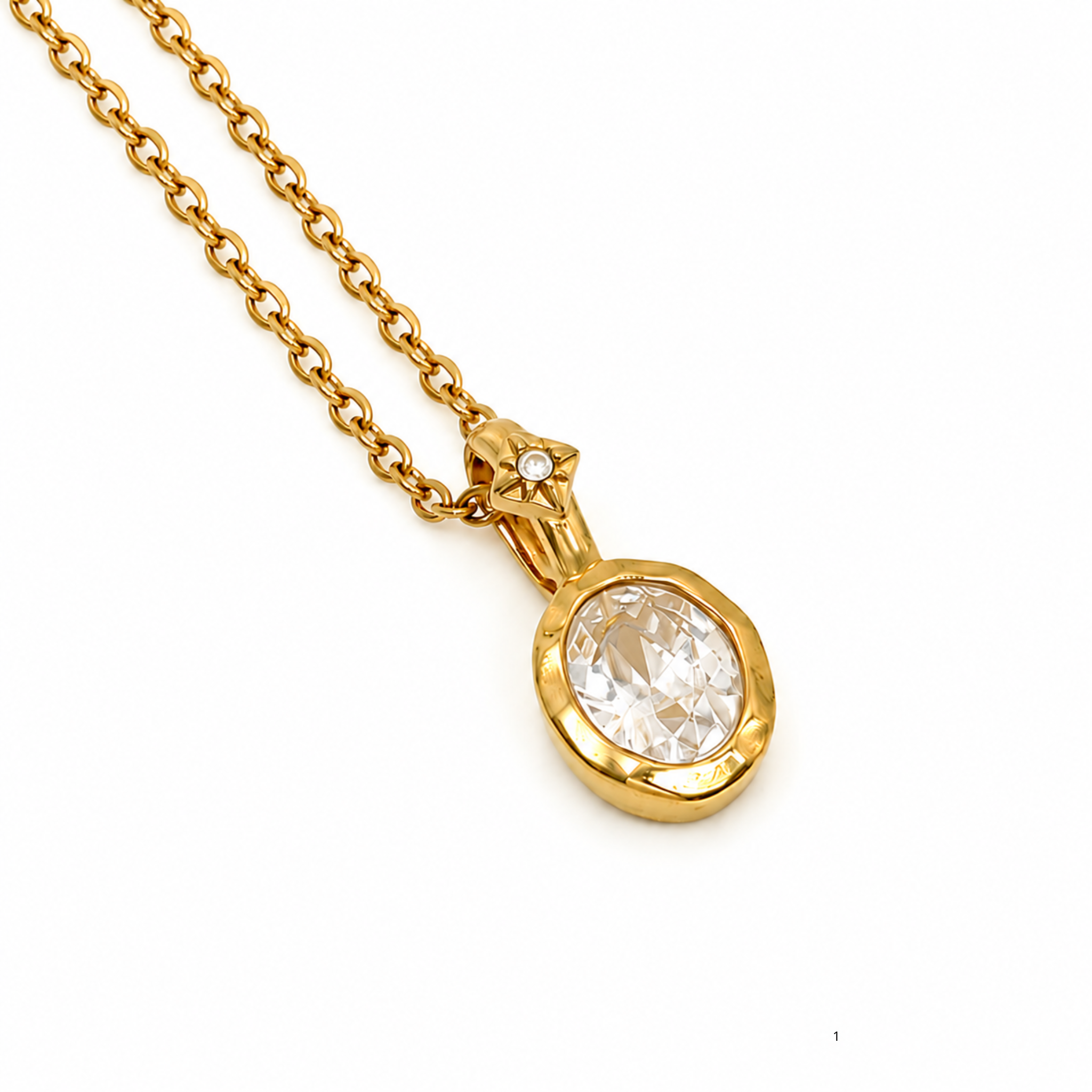 Gold Plated Stainless Steel Necklace with Cubic Zirconia